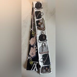 Black & White Designer Inspired Bag Print Twilly Scarf Wrap